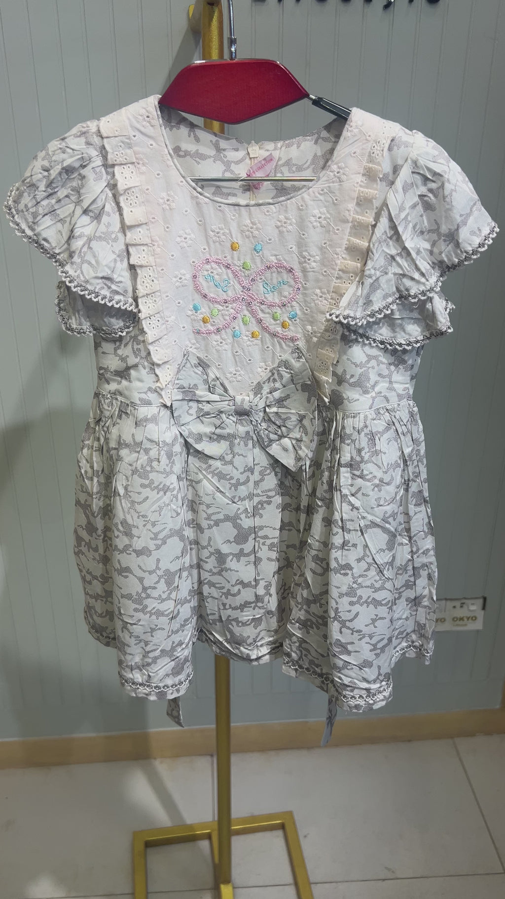 Girls Printed Party Dress with Bow Embroidery & Inner Shorts – Elegant Collection.205