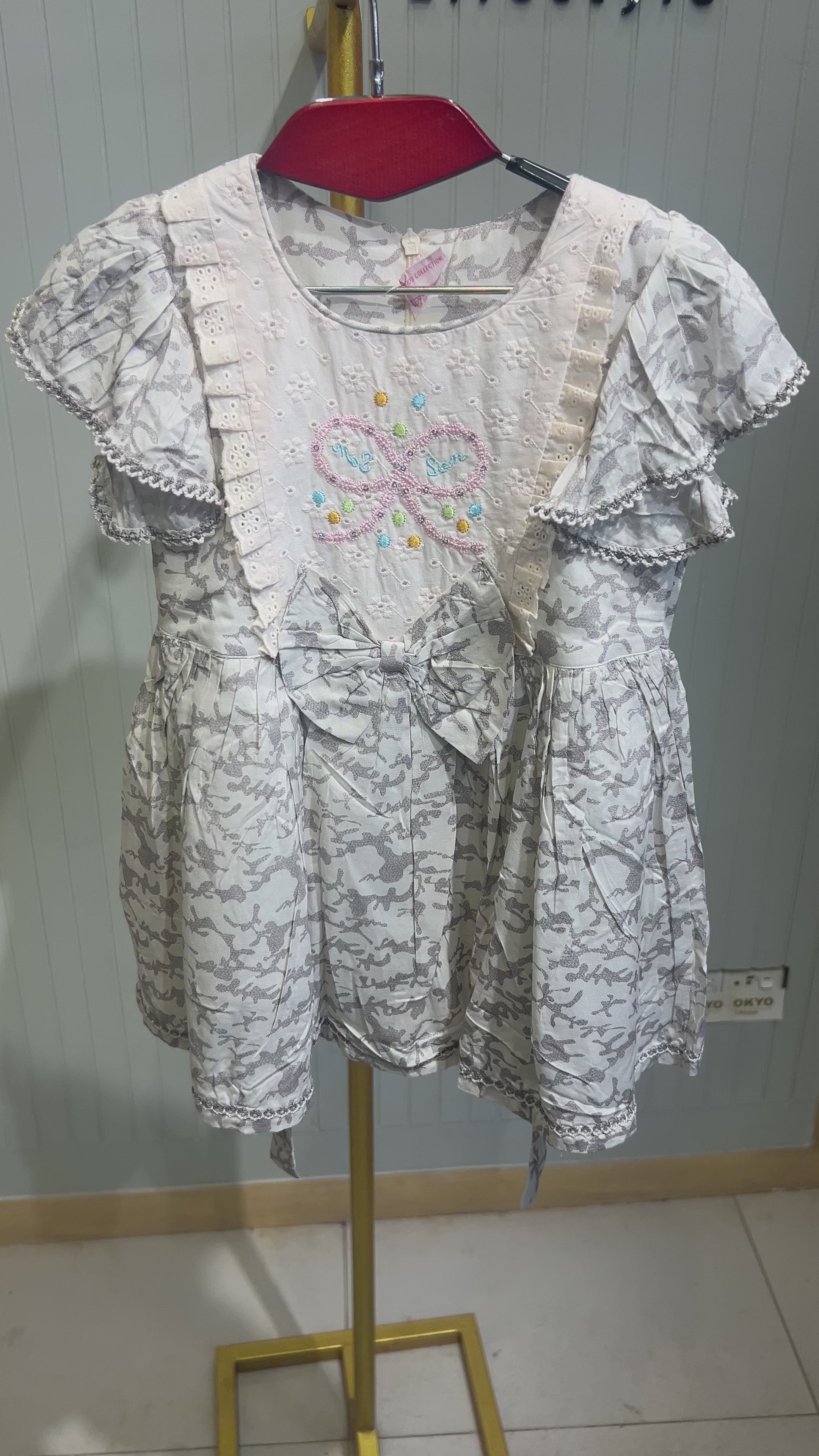 Girls Printed Party Dress with Bow Embroidery & Inner Shorts – Elegant Collection.205