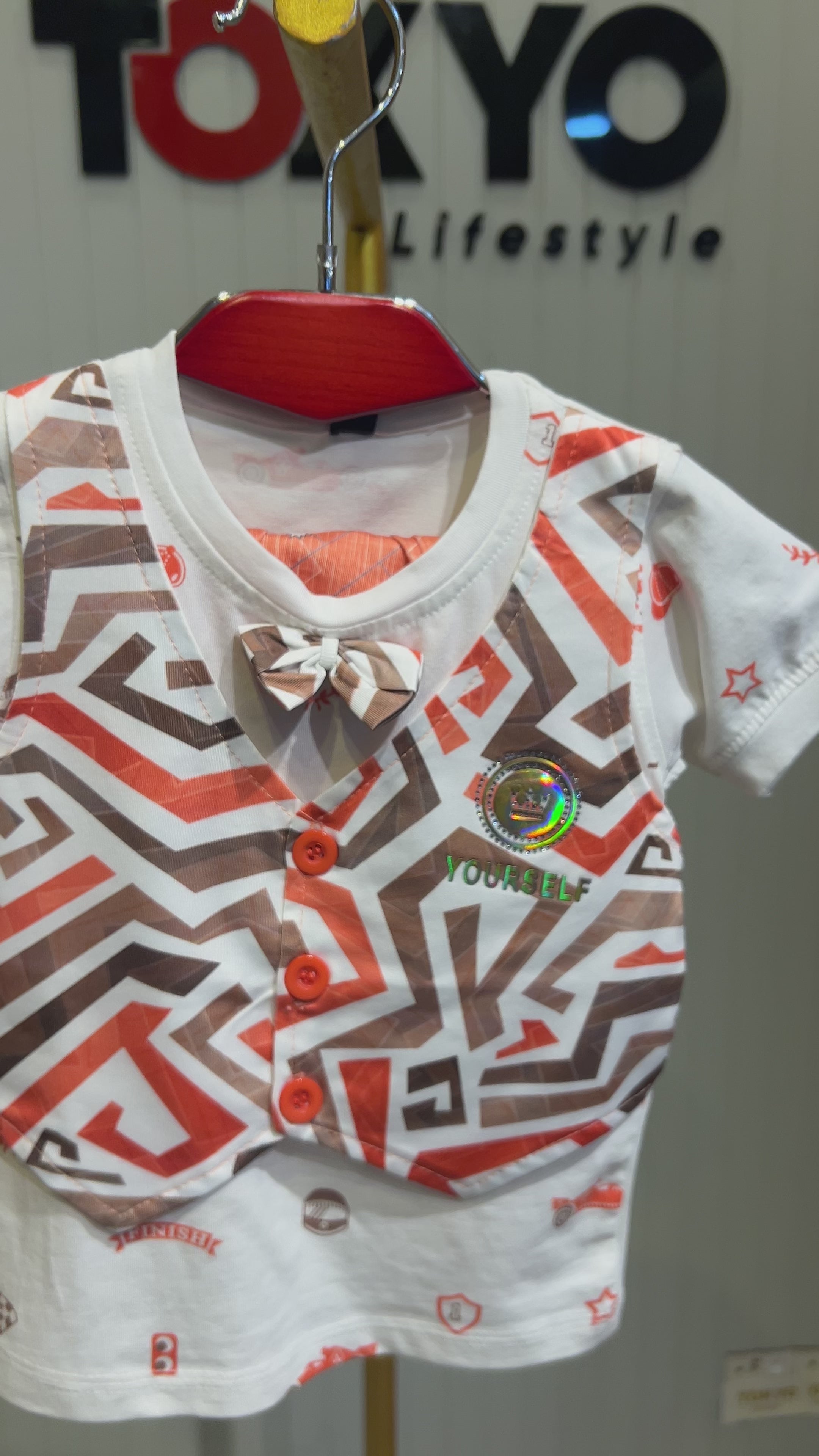 Baby Boys Printed Waistcoat Style T-Shirt & Shorts Set with Bow Tie 271