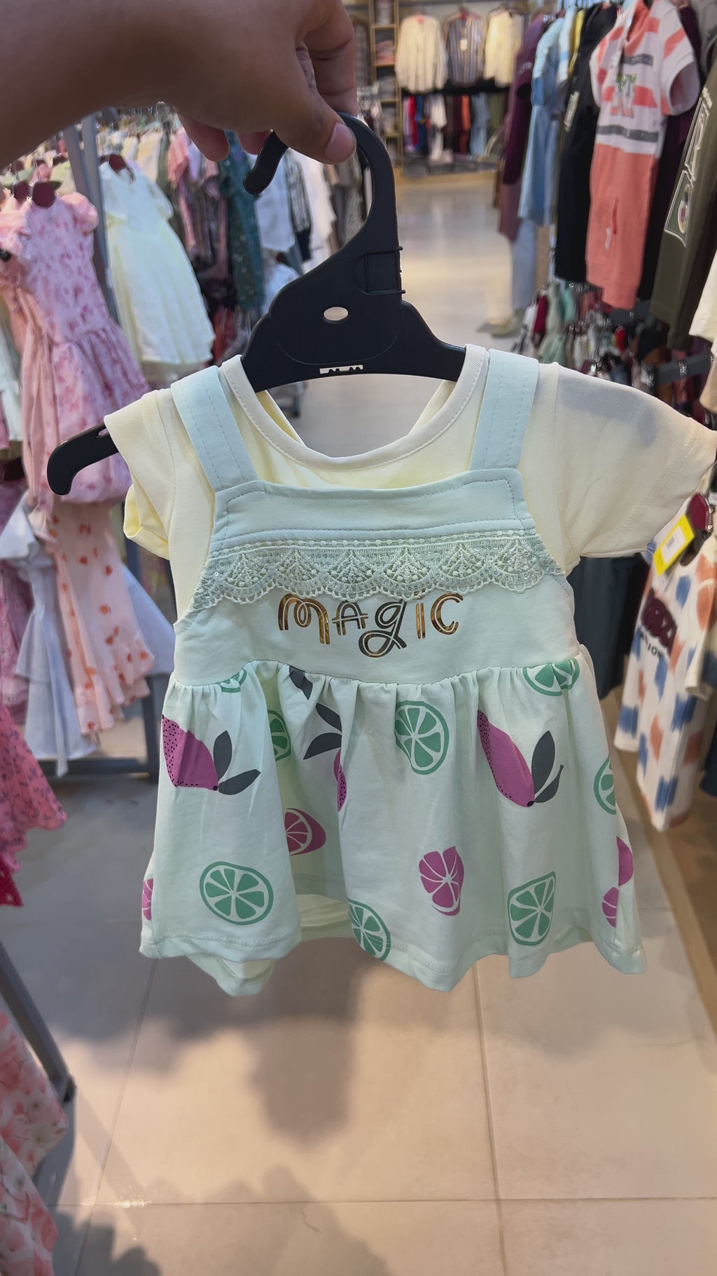 Baby Girls Magic Fruit Print Dress Set with Inner Tee & Bloomer 123