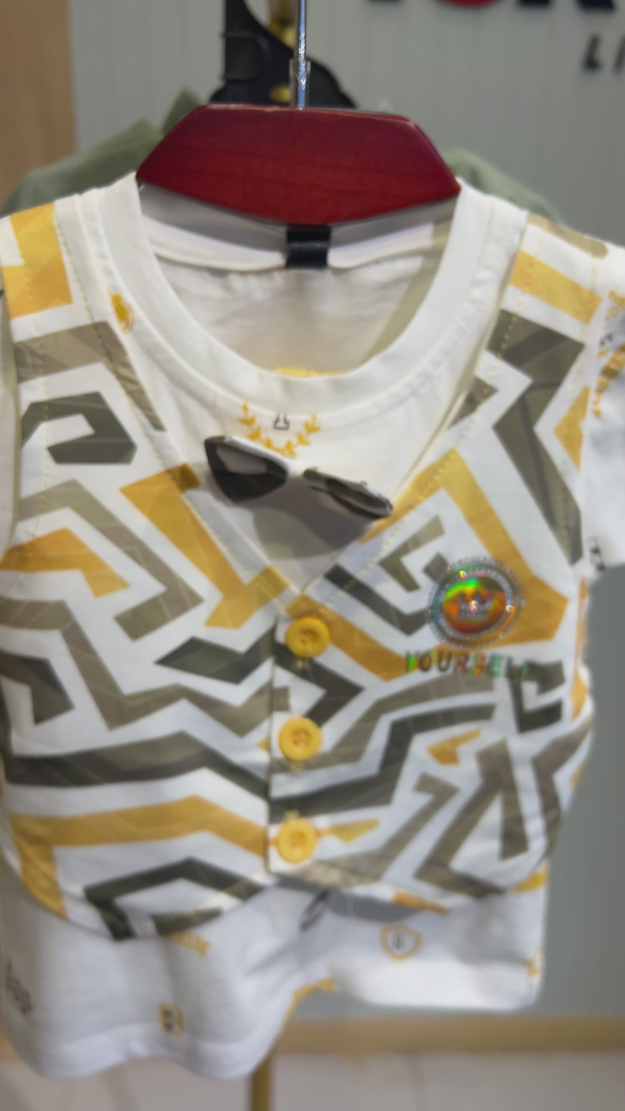 Baby Boys Printed Waistcoat Style T-Shirt & Shorts Set with Bow Tie 271