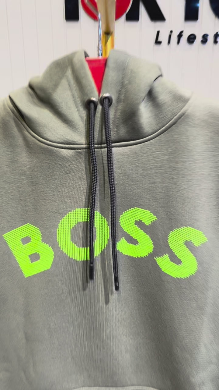 Mens Olive Green BOS Printed Hoodie 1006
