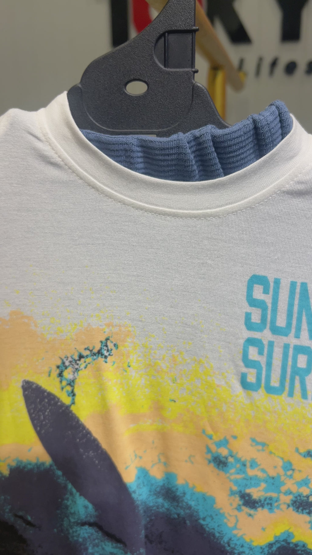 Boys “Sun and Surf” Printed T-Shirt & Textured Shorts Set.332.
