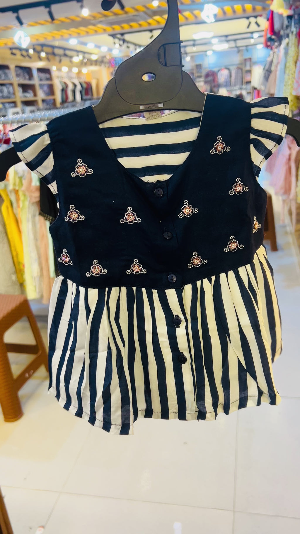 Girls Striped Skirt & Embroidered Top with Inner Shorts Set-98