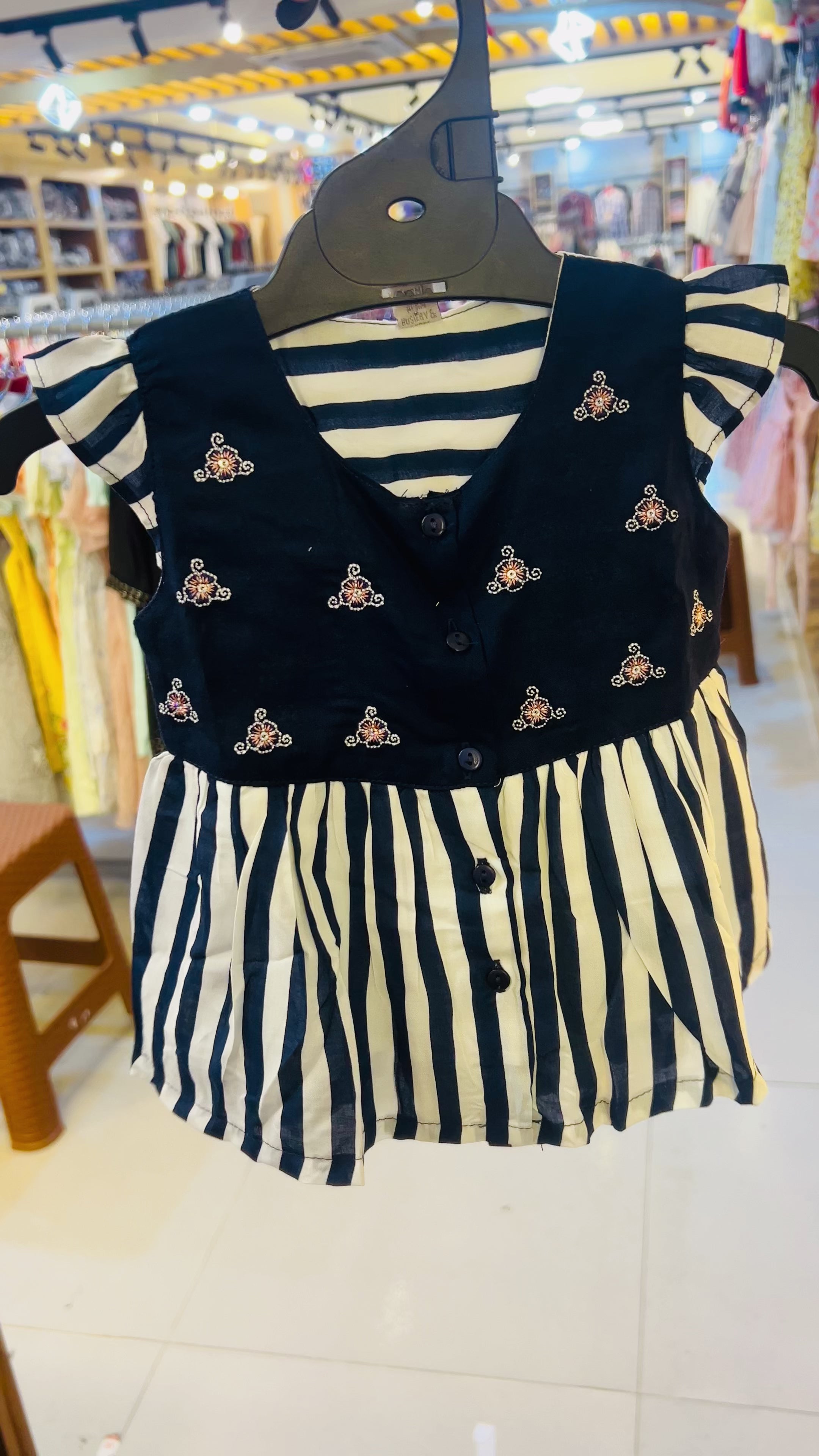 Girls Striped Skirt & Embroidered Top with Inner Shorts Set-98