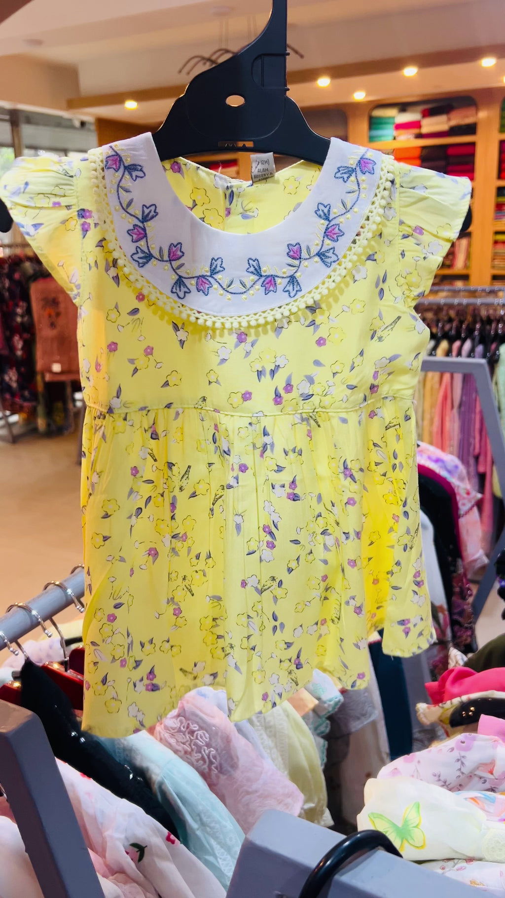 Baby Girls Floral Cotton Dress with Bloomers – Yellow