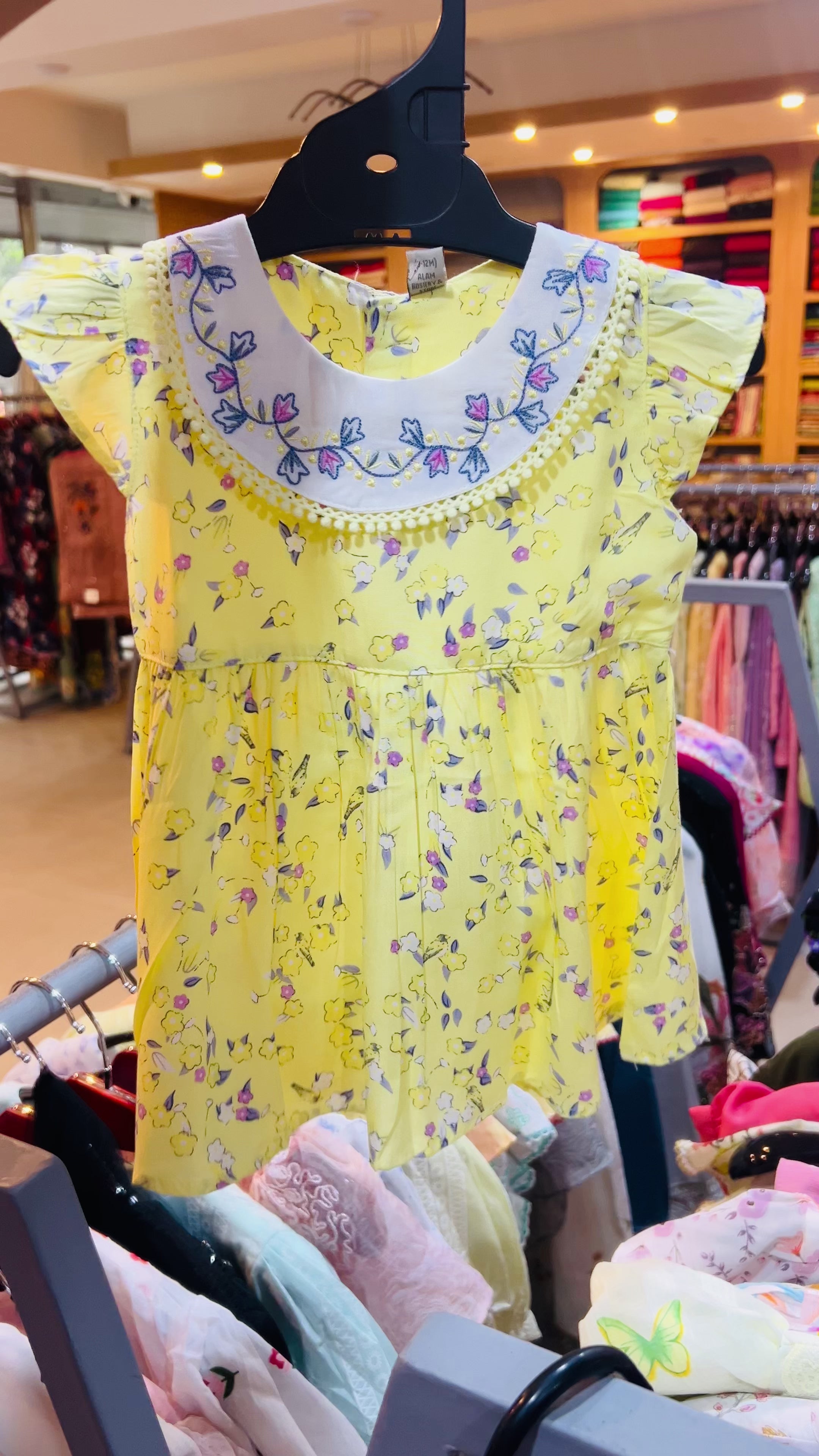 Baby Girls Floral Cotton Dress with Bloomers – Yellow