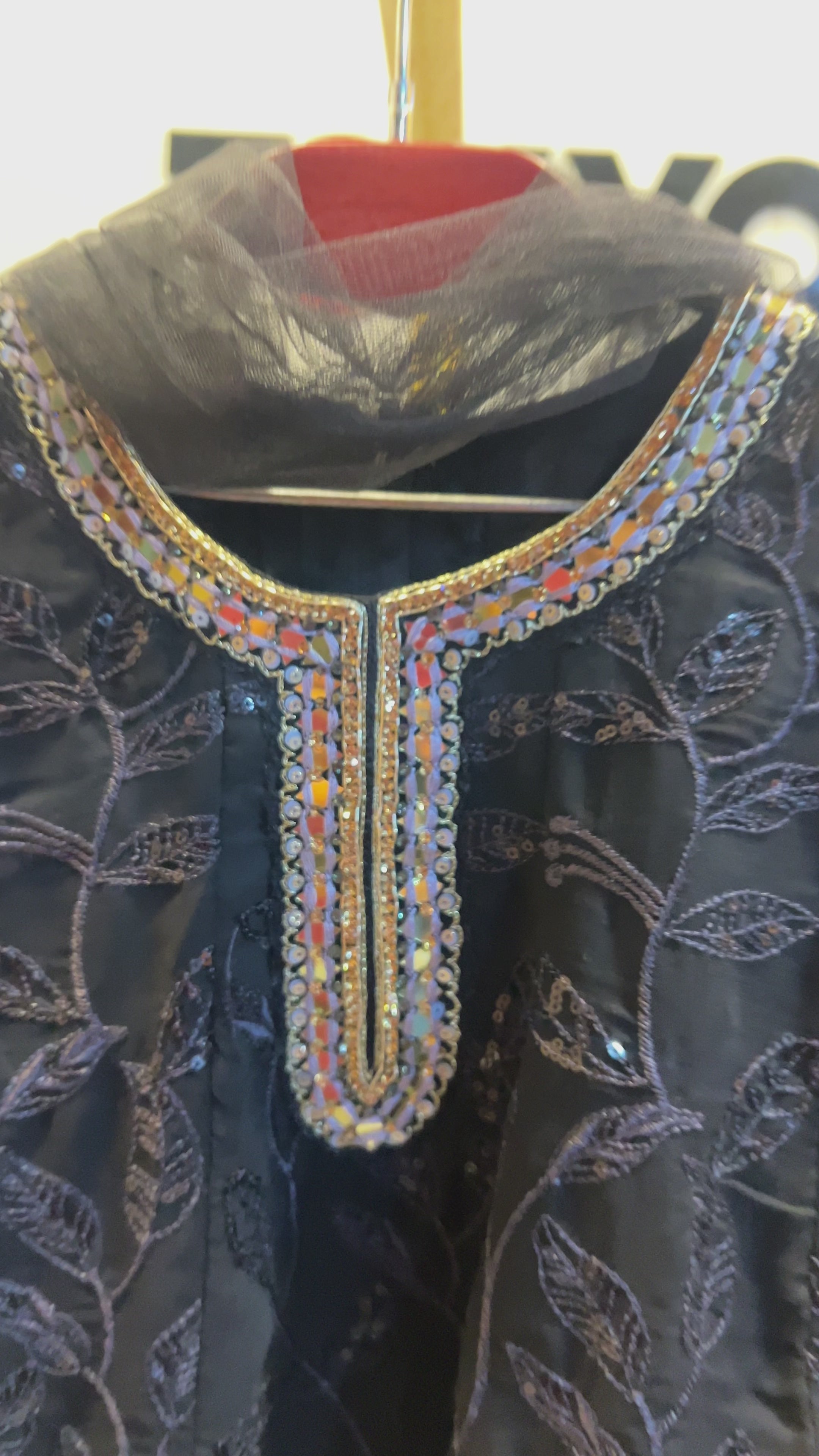 Luxury Black Embroidered Ethnic Kurti with Dupatta Set 045