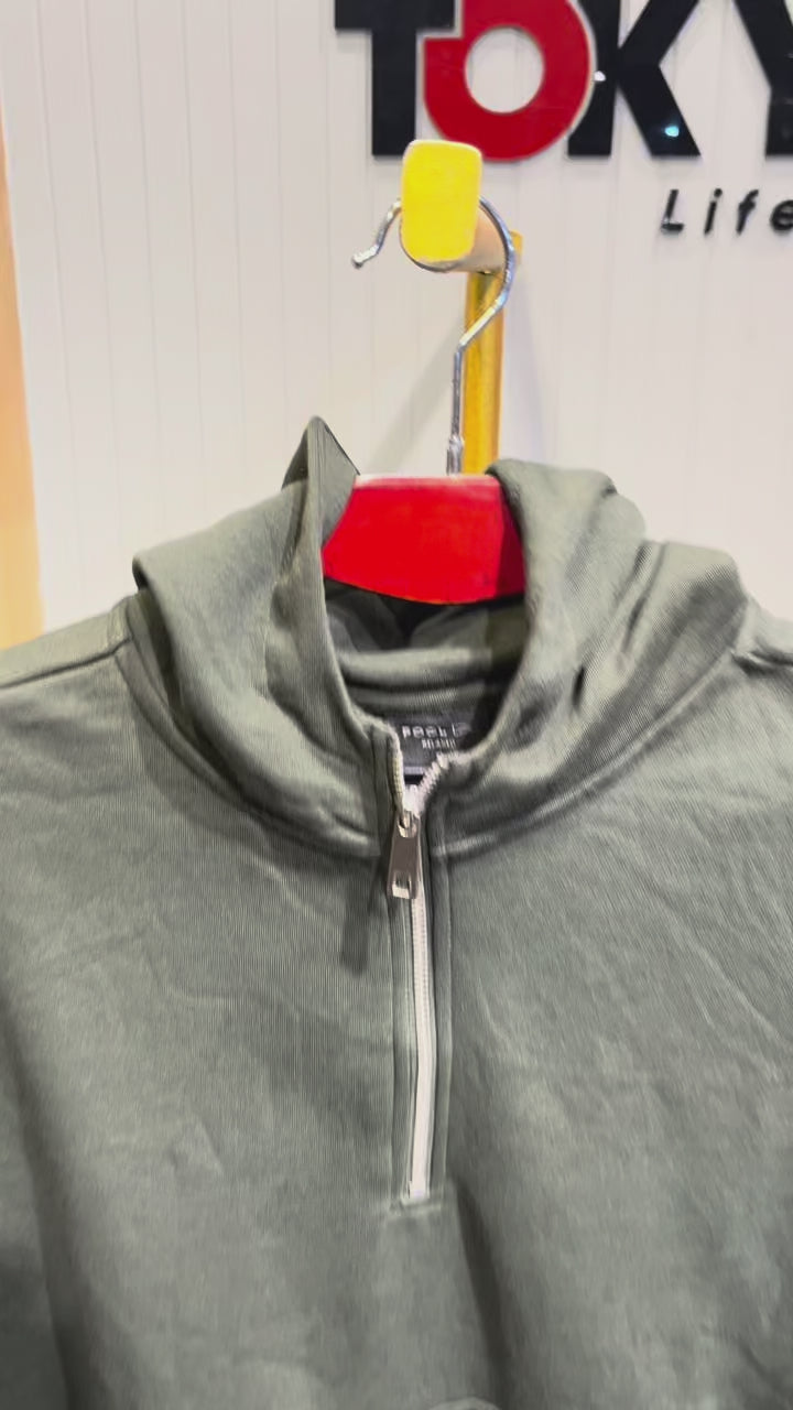 GATSBY Mens Half Zipper Hoodie_ Pool – Olive Green
