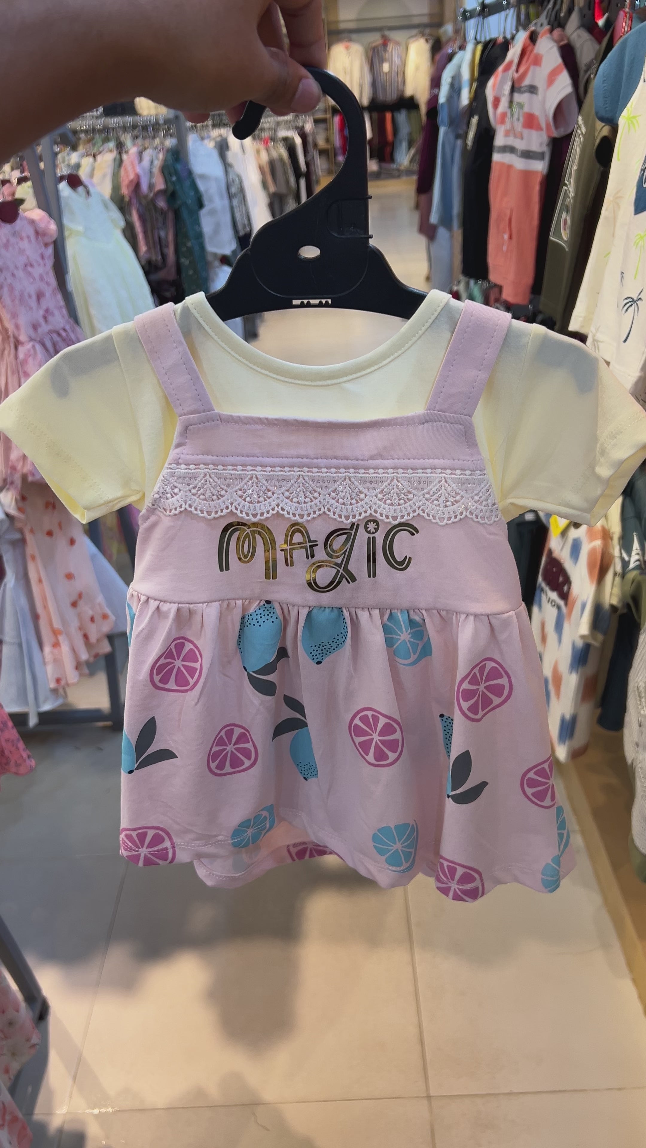 Baby Girls Magic Fruit Print Dress Set with Inner Tee & Bloomer 123