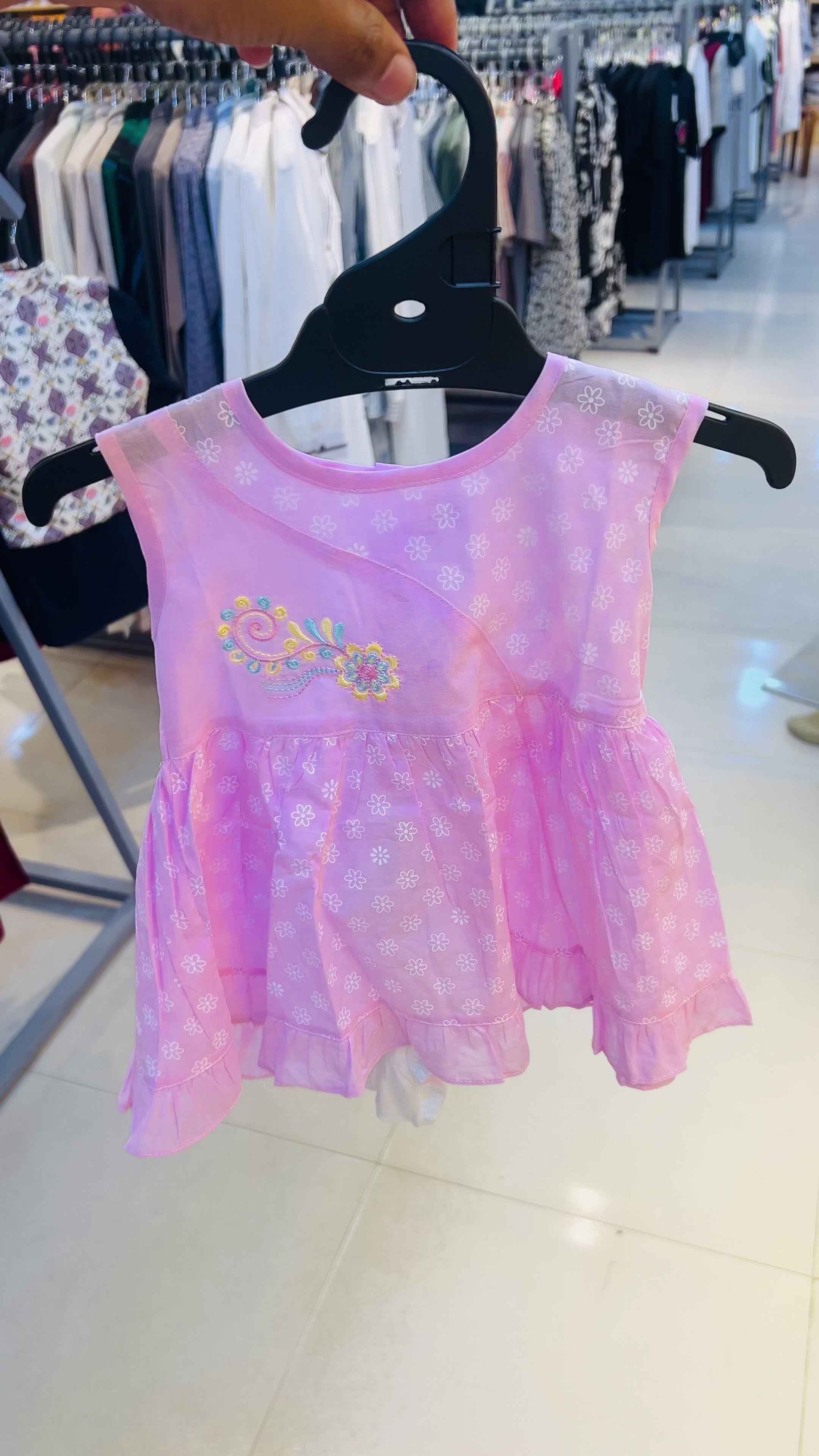 Baby Girls Sleeveless Floral Embroidered Frock with Diaper Pant 99