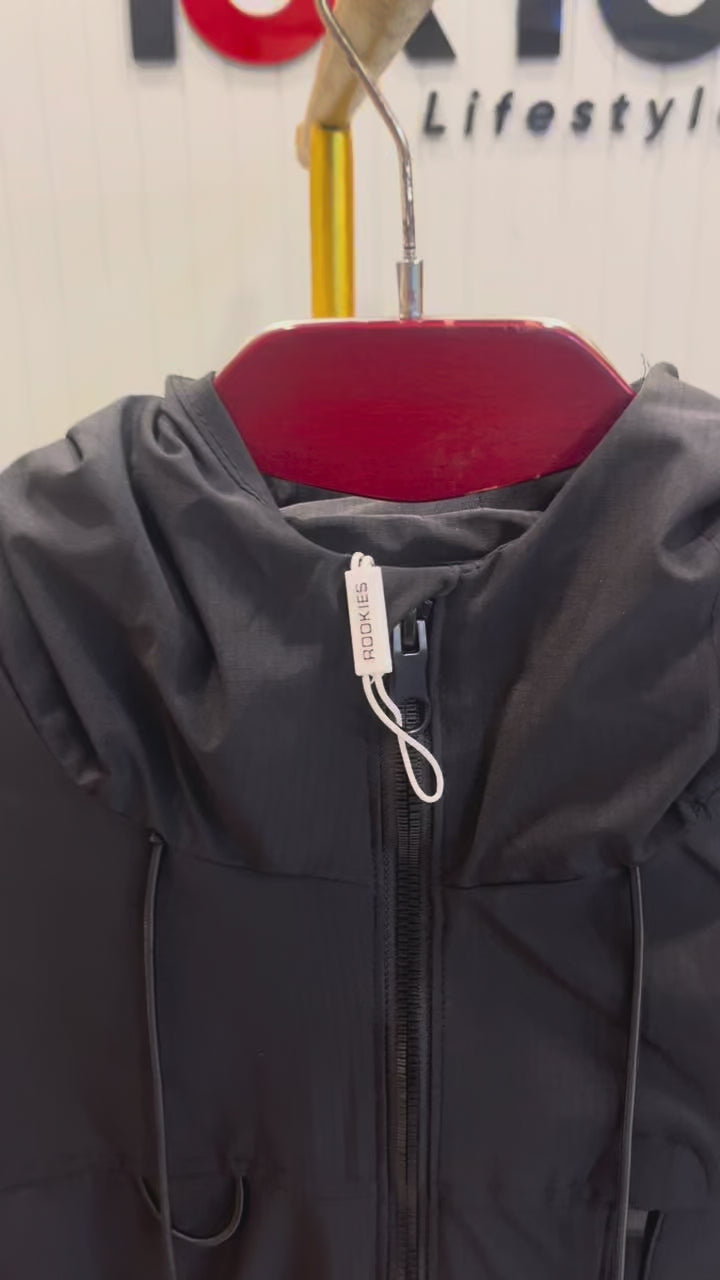 Black Zipper Front Closure Long Sleeves Utility Jacket RJJ547B