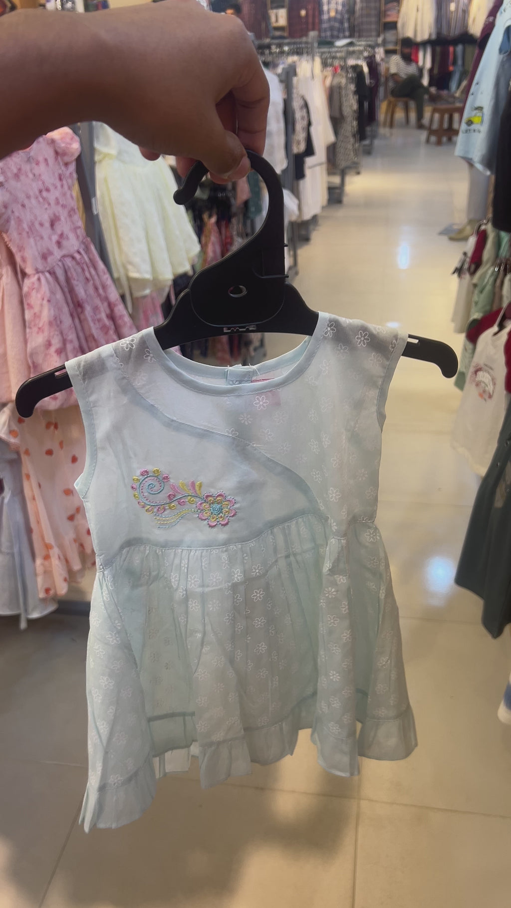 Baby Girls Sleeveless Floral Embroidered Frock with Diaper Pant 99