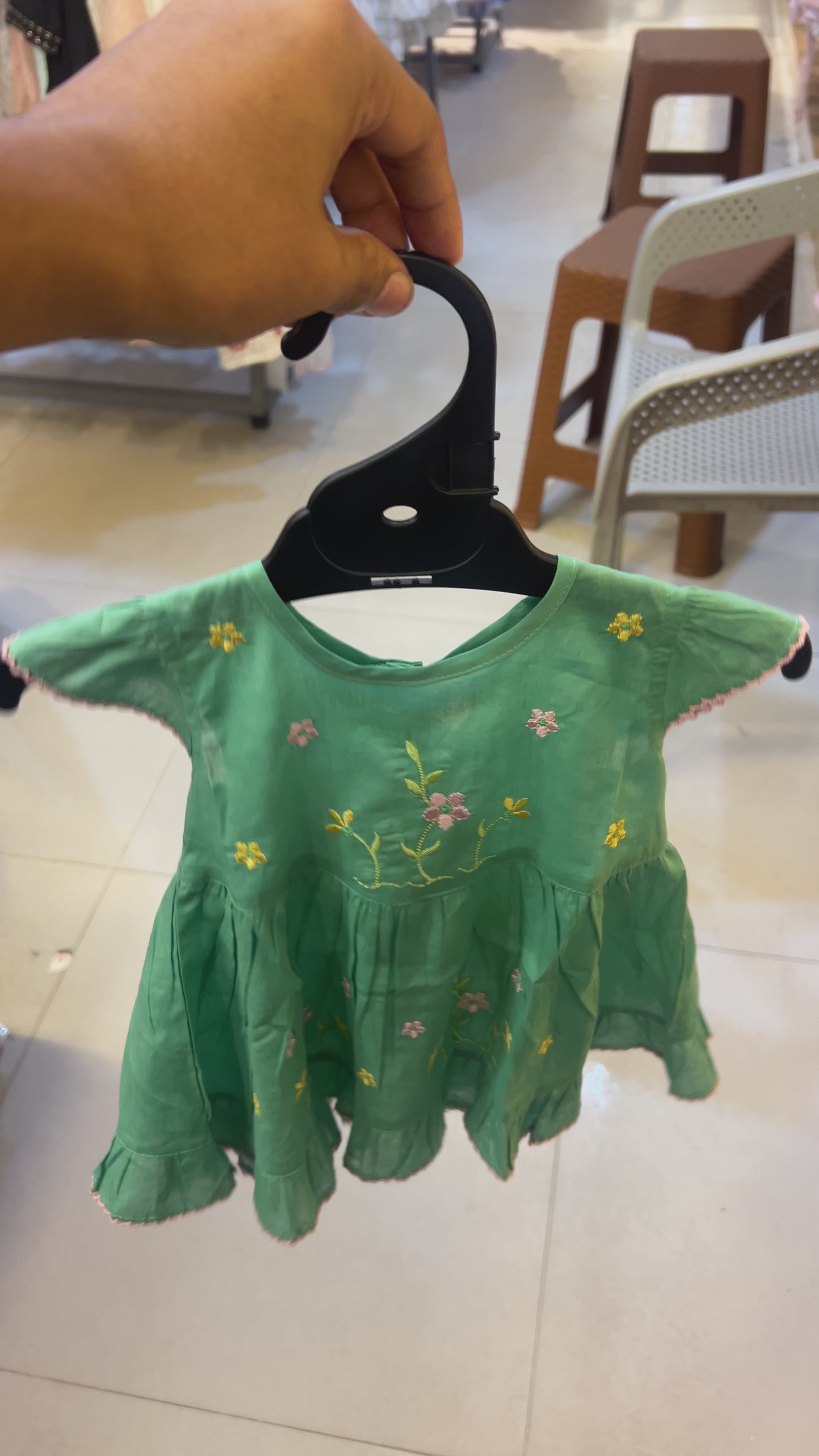 Baby Girl Floral Embroidered Cotton Frock and Diaper Cover Set 1408