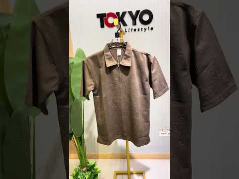 Men's Premium Coffee Textured Zip Polo T-Shirt 556