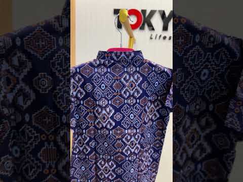 Boys Blue Printed Short Sleeve Mandarin Collar Shirt 2707
