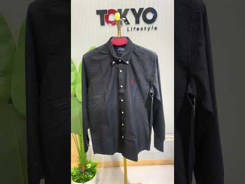 Premium Solid LOGO Oxford Cotton Shirt RLS Black 205