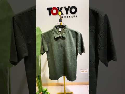 Men's Premium Green Textured Zip Polo T-Shirt 557