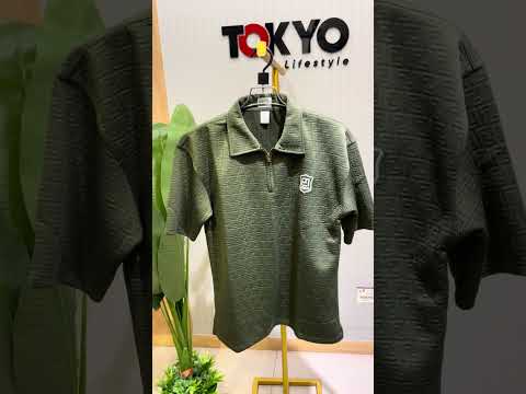 Men's Premium Dark Green Textured Zip Polo T-Shirt 559