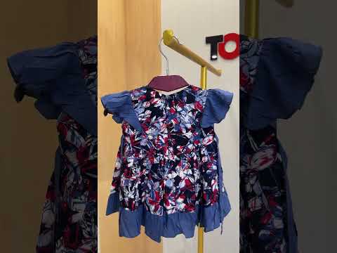 Girls Floral Printed Casual Dress with Waist Tie  590 - Blue Floral