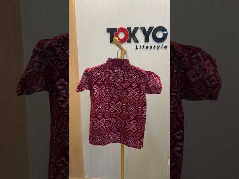 Boys Red Printed Short Sleeve Mandarin Collar Shirt 2701