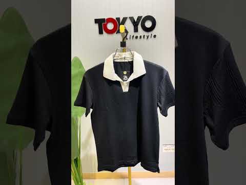 Men's Premium Black Textured Open Collar Polo T-Shirt 555