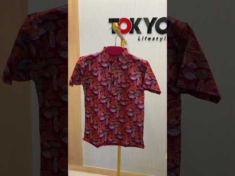 Boys Red Printed Short Sleeve Mandarin Collar Shirt 2702