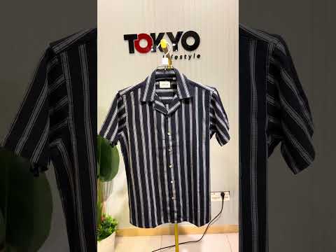 Premium Cuban Collar Bamboo Stripe Shirt GCST 348