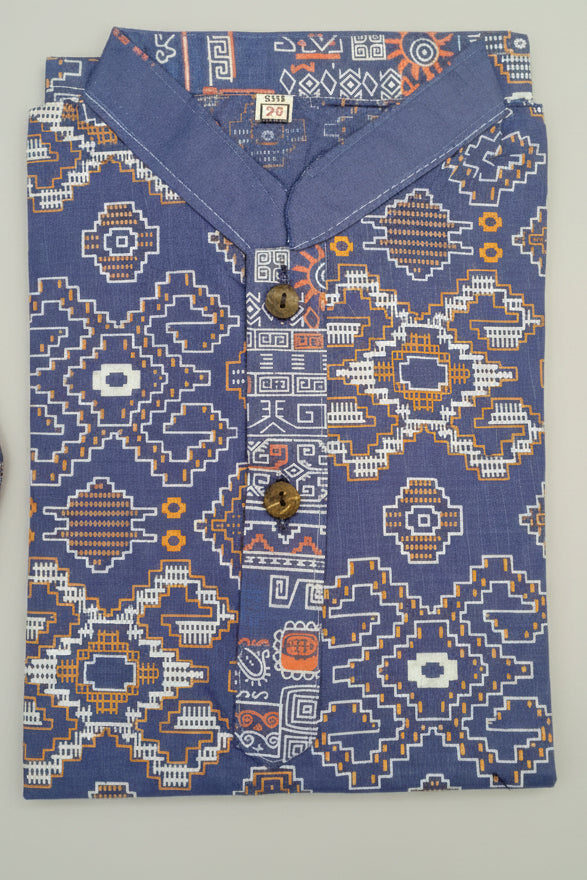 Boys Red Printed Short Sleeve Mandarin Collar Shirt 2710
