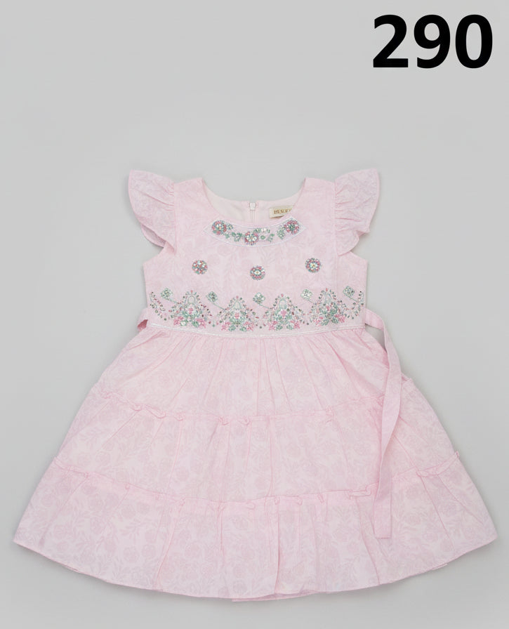 Girls Floral Embroidered Party Dress (Sleeveless Ruffle Style) 290