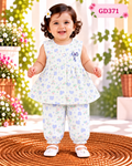 Baby Girls Heart & Bow Print Frock Pant Set-GD371