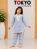 Girls' Floral Print Cotton Kurti & Pant Set 12