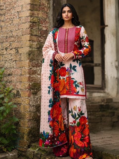 Premium Floral Unready Three Piece-C358