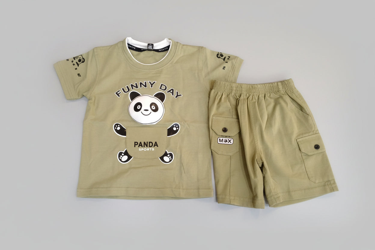 Kids Panda Print T-Shirt & Shorts Set – Funny Day 333
