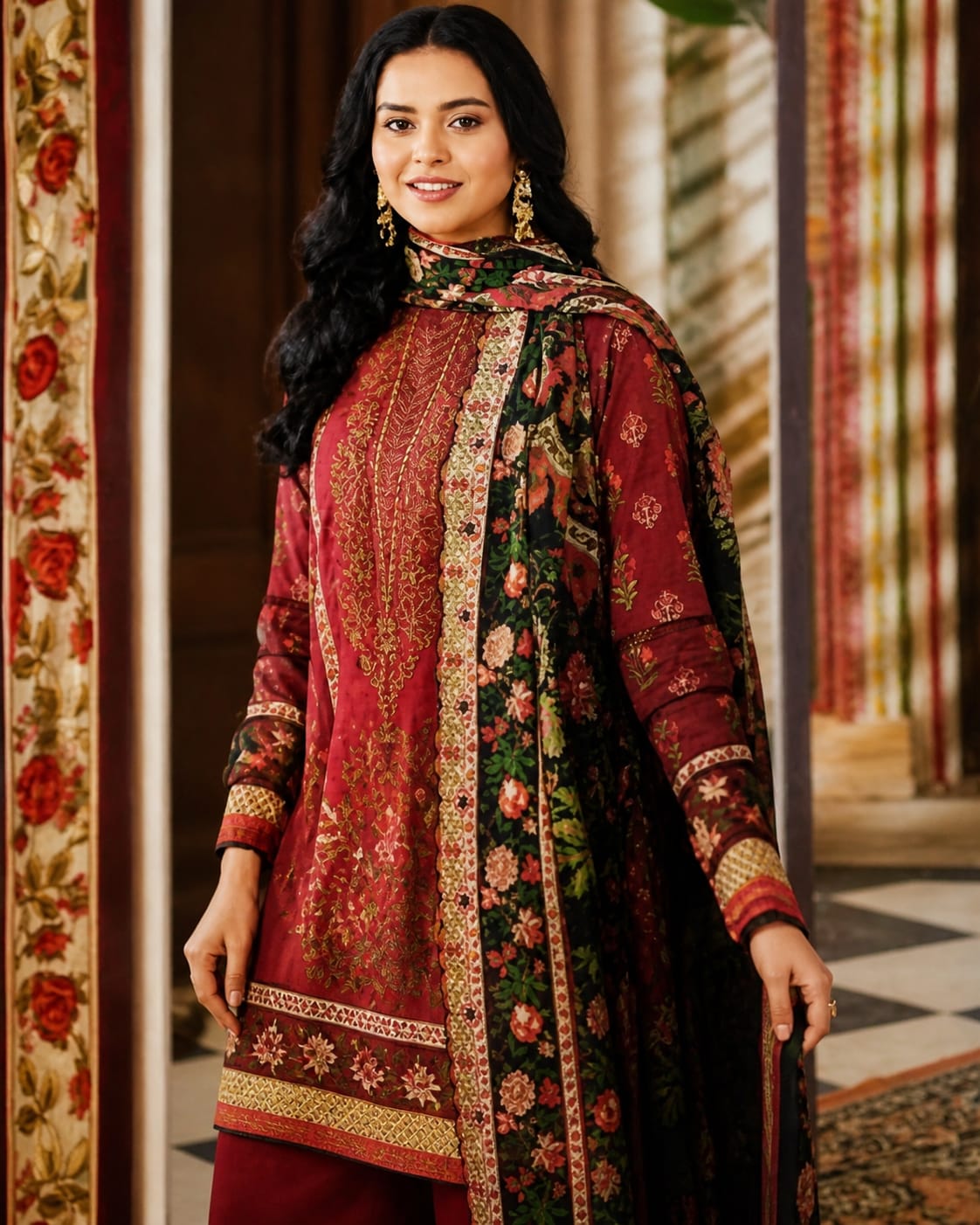 Luxury Digital Printed Lawn Three Piece Set-C256