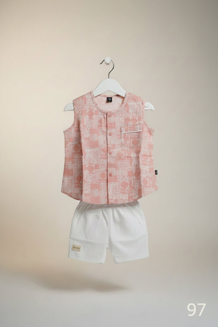 Girls Printed Sleeveless Top with White Pants Set-97