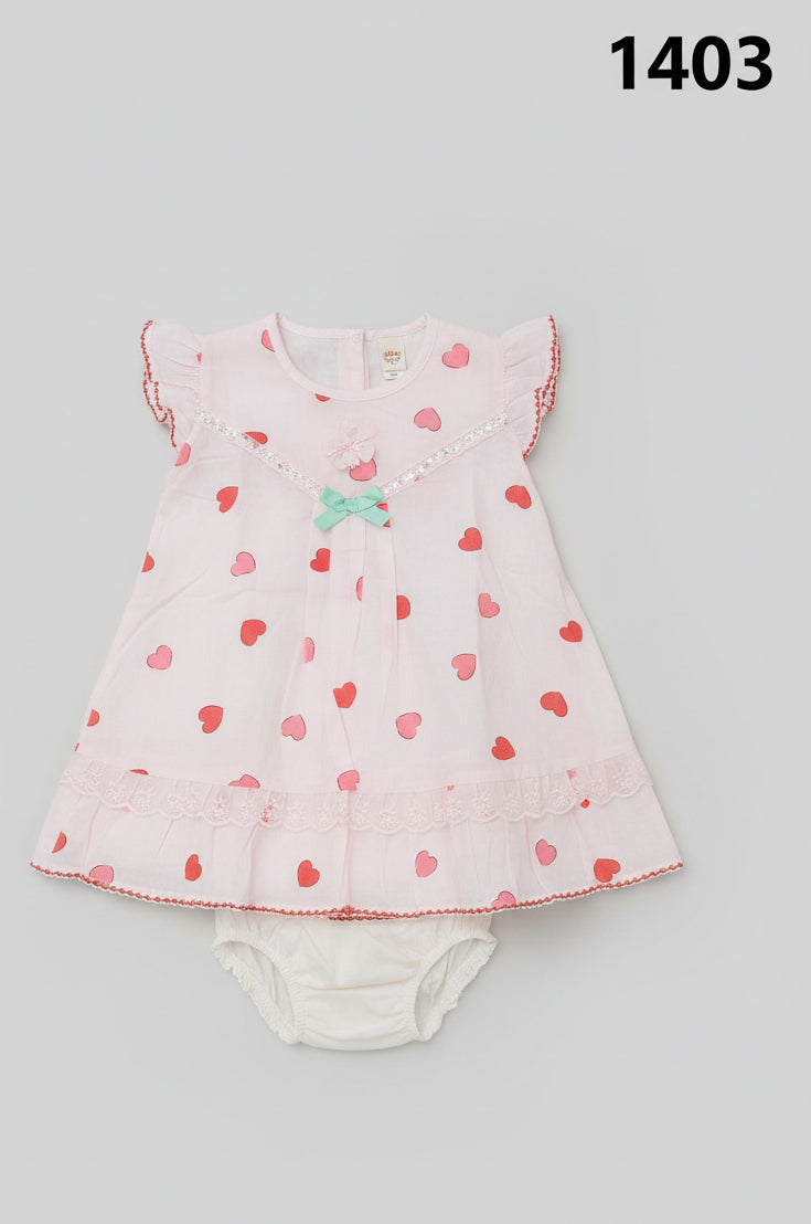 Baby Girls Heart Print Cotton Dress Set with Bloomers 1403