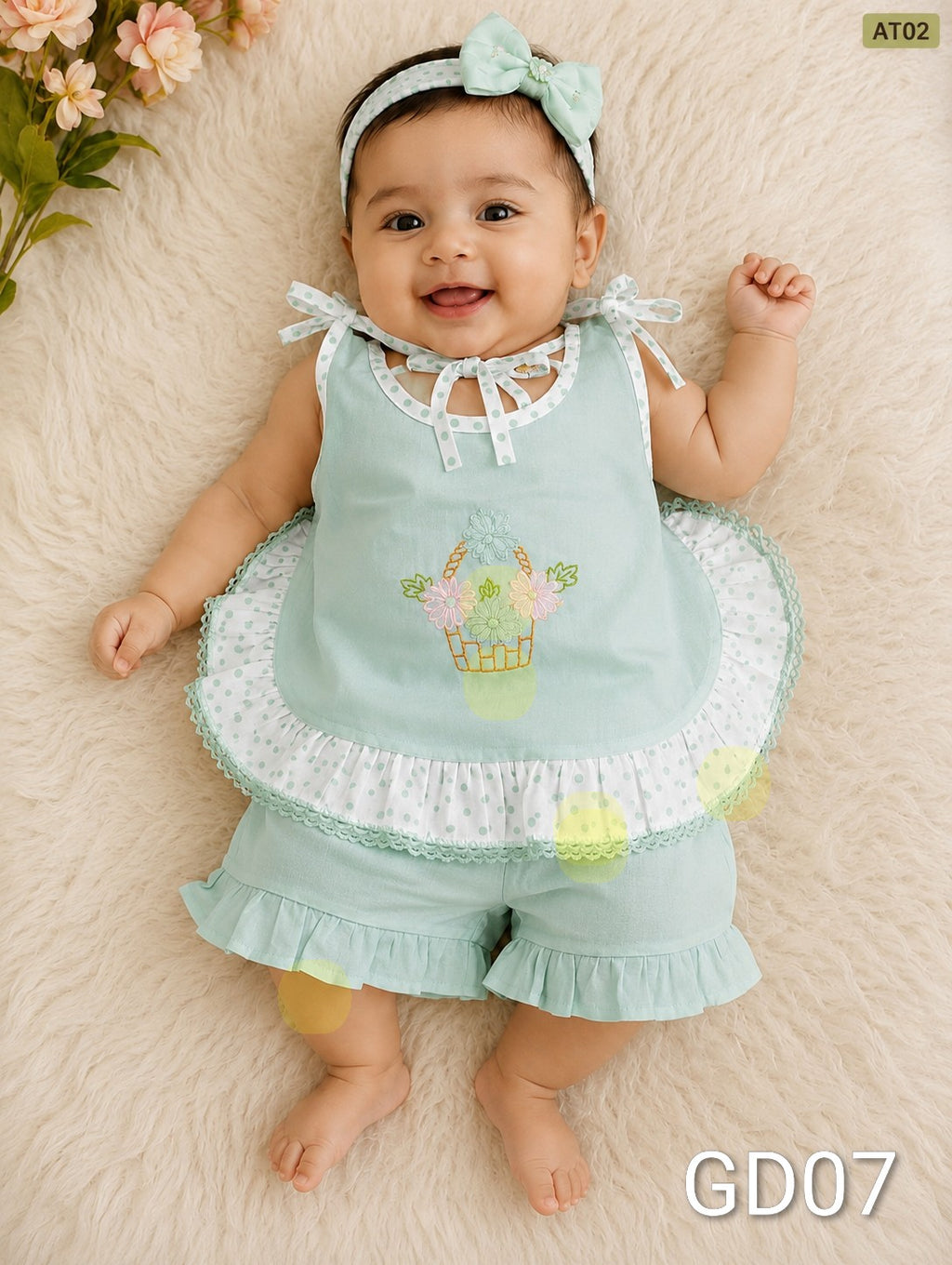 Premium Baby Girls Embroidered Cotton Top & Shorts Set-GD07