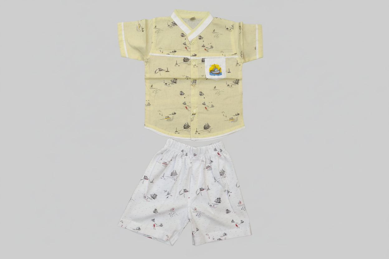 Baby Boys Boat Print Shirt & Shorts Set-C56