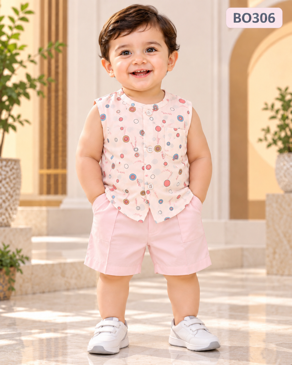 Premium Baby Boys Sleeveless Printed Shirt & Shorts Set-BO306