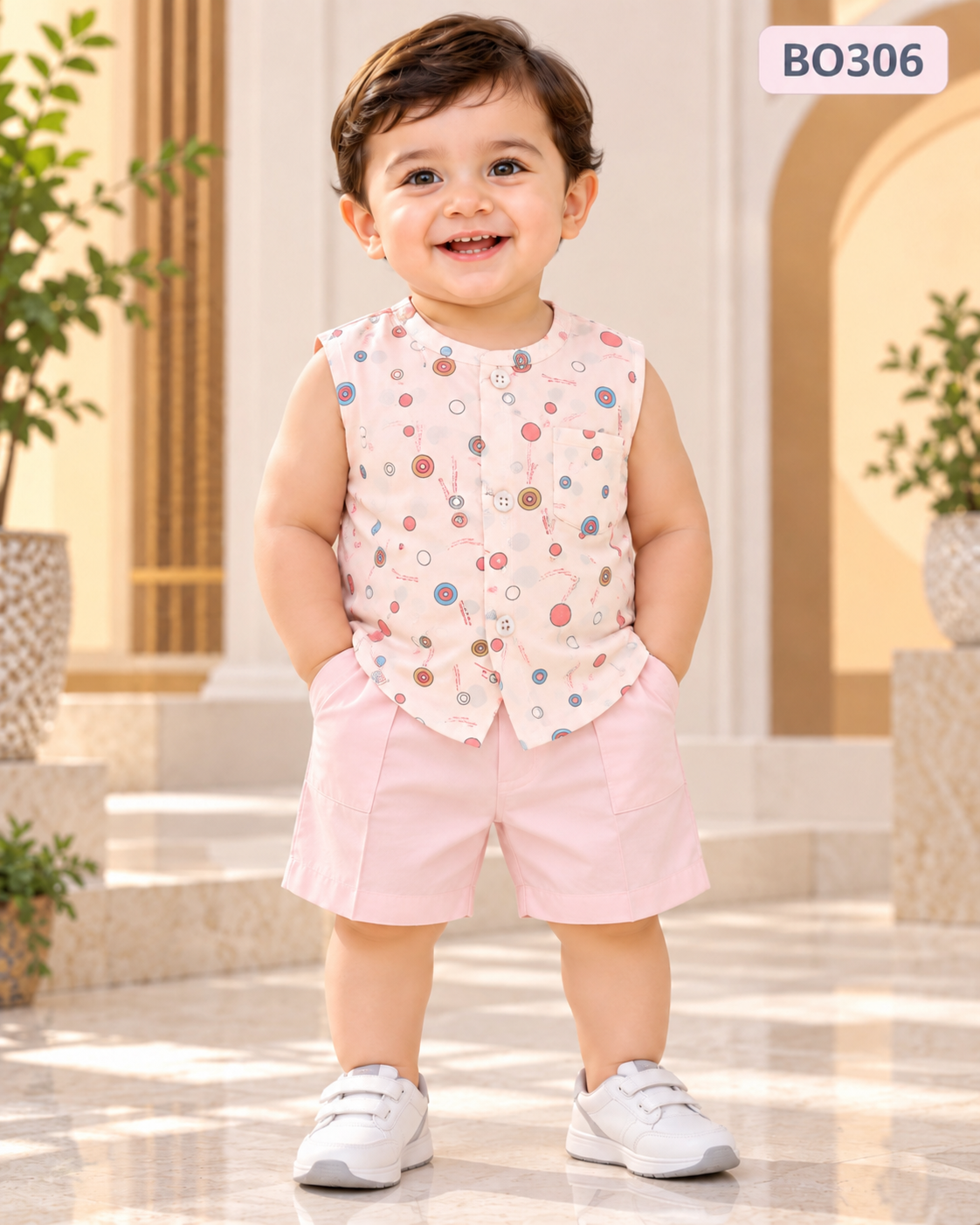 Premium Baby Boys Sleeveless Printed Shirt & Shorts Set-BO306