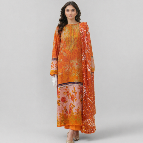 Luxury Digital Printed Lawn Three Piece Set -C191