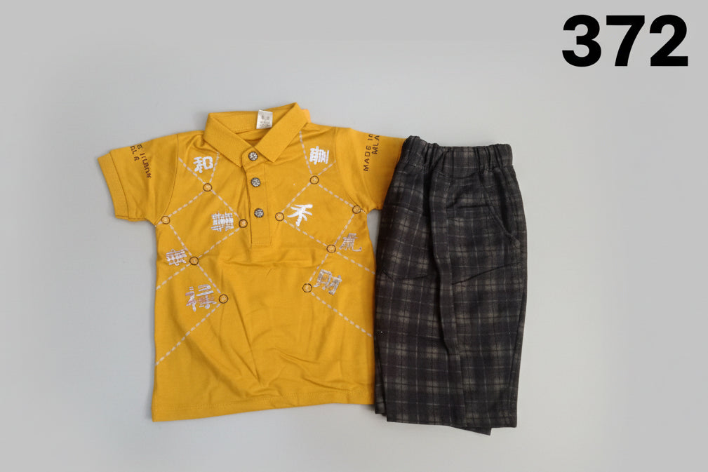 Boys Printed Polo Shirt & Check Trouser Set 372