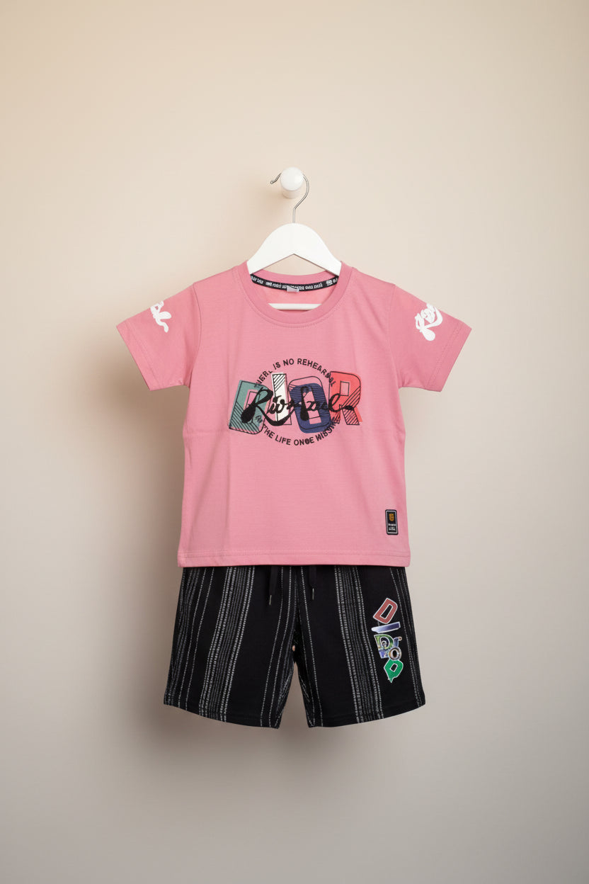 Kids “DIOR” Graphic T-Shirt & Printed Shorts Set – Summer Casual Edition...476..