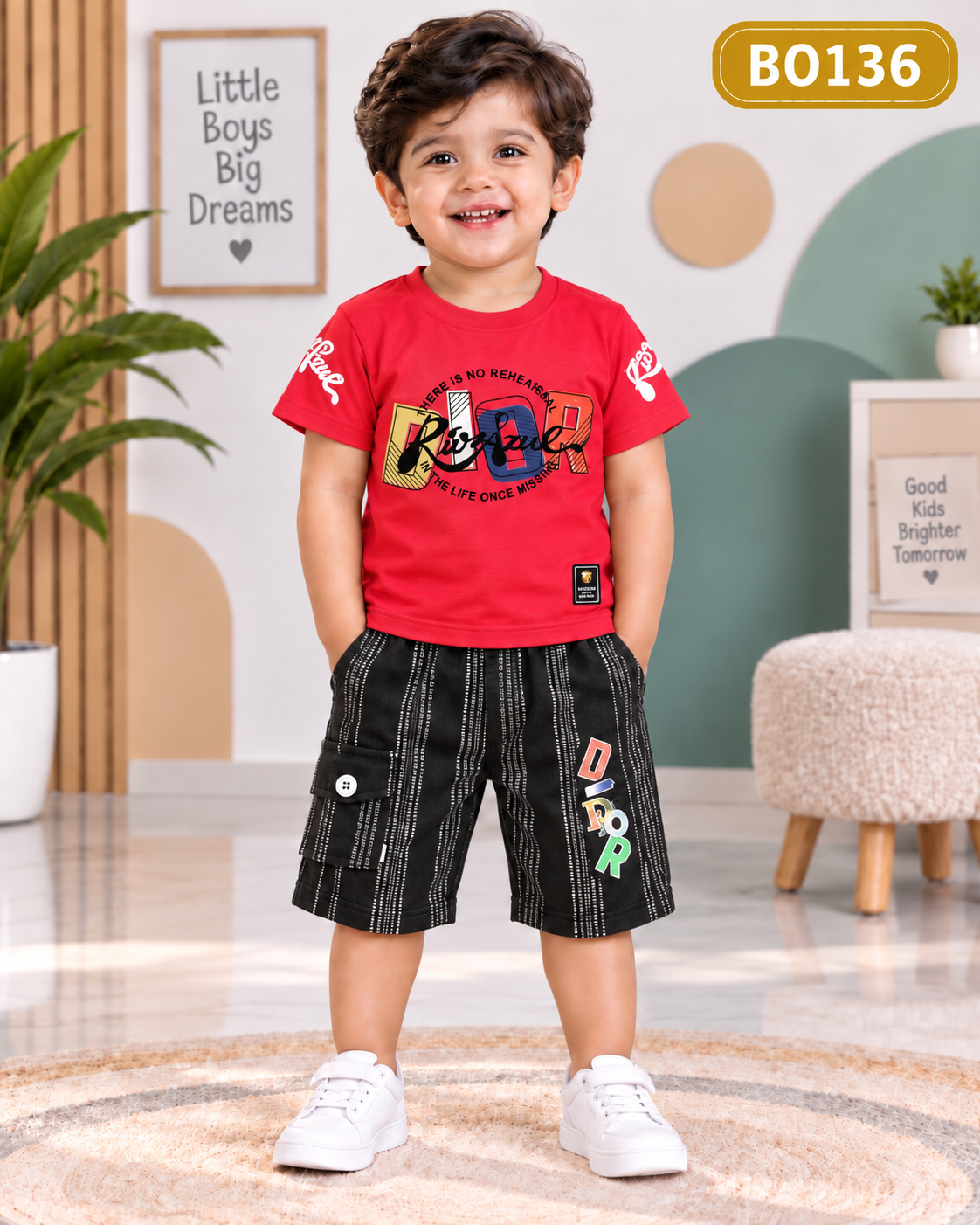 Premium Boys Graphic T-Shirt & Cargo Shorts Set-BO136