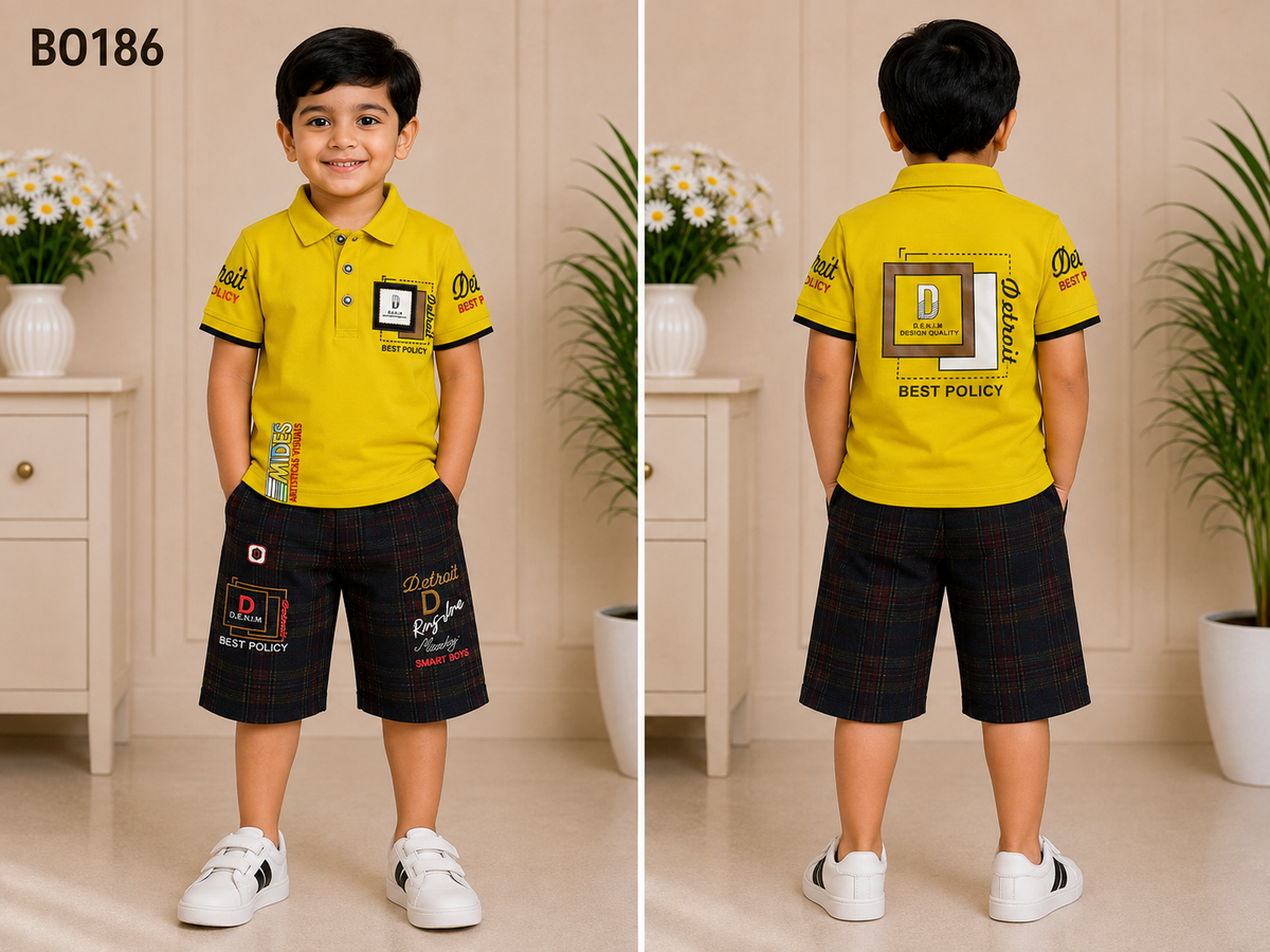 Premium Boys Graphic Polo & Check Shorts Set – BO186