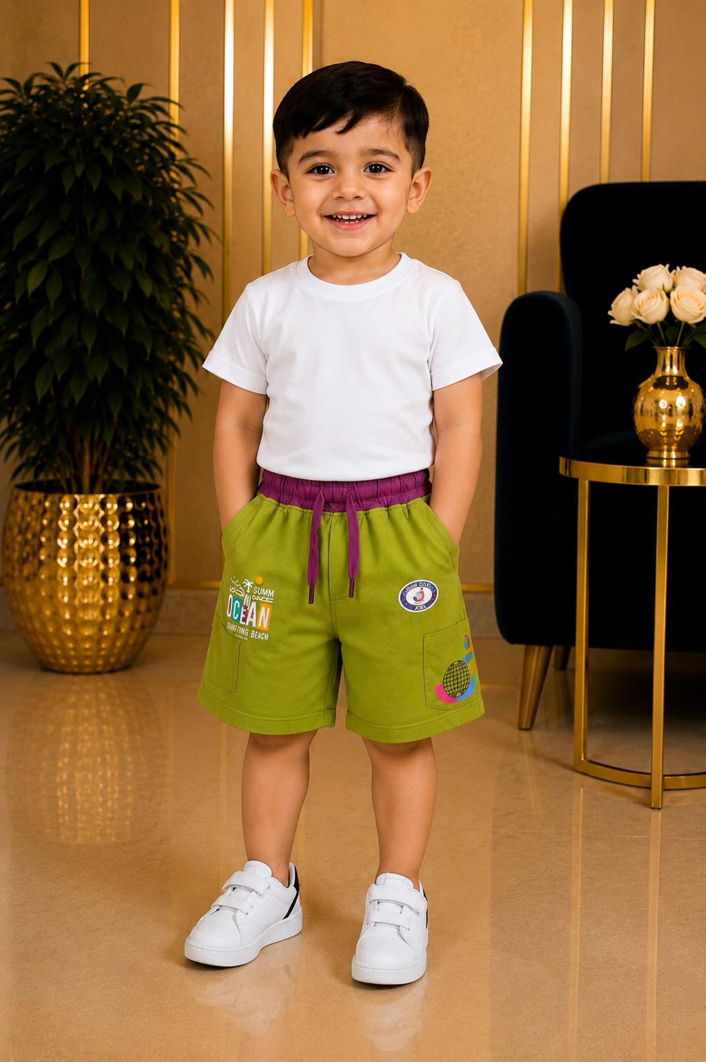 Premium Boys Ocean Print Cargo Shorts-BO15