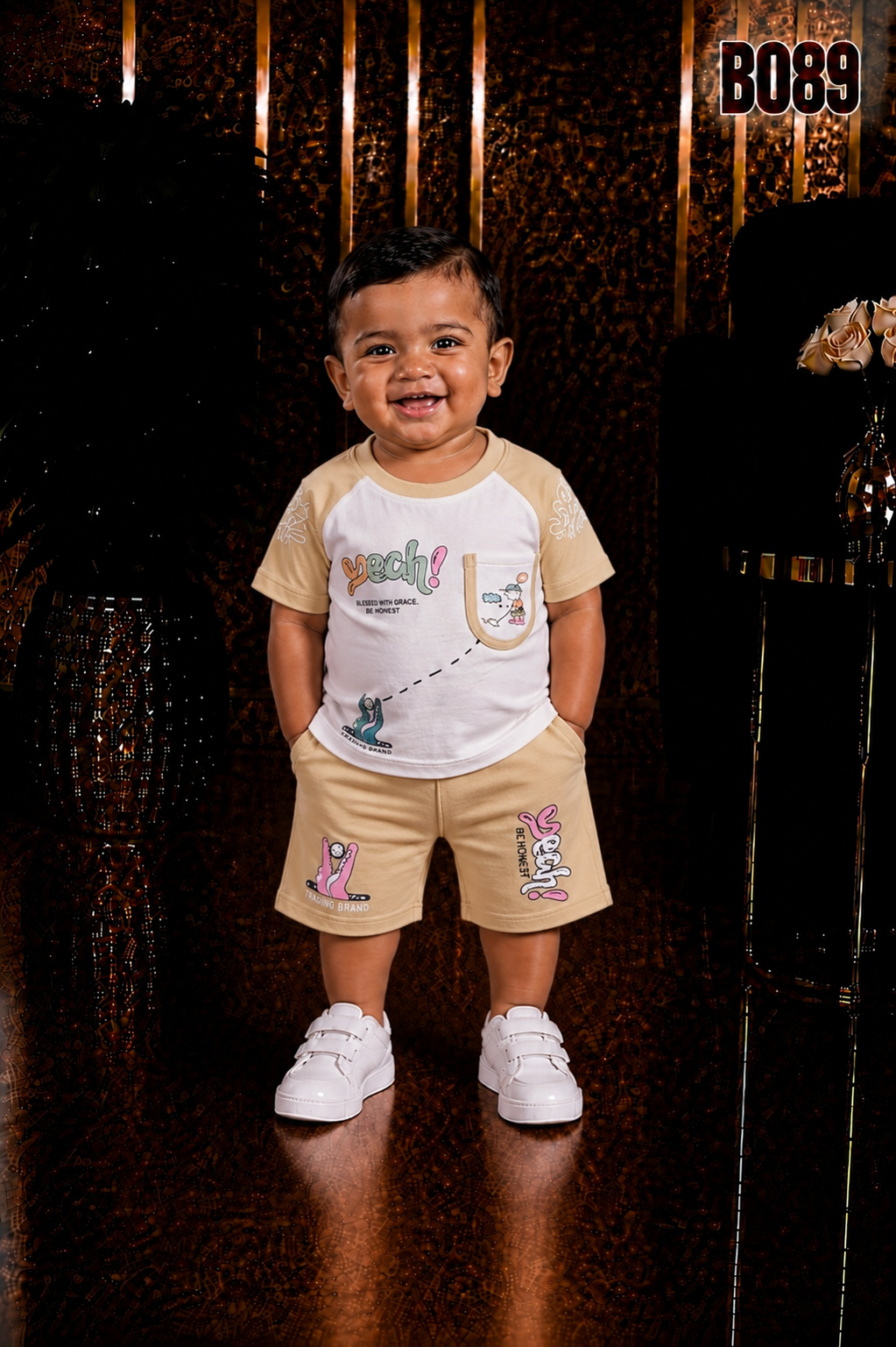 Premium Kids  T-Shirt & Striped Shorts Set-BO89