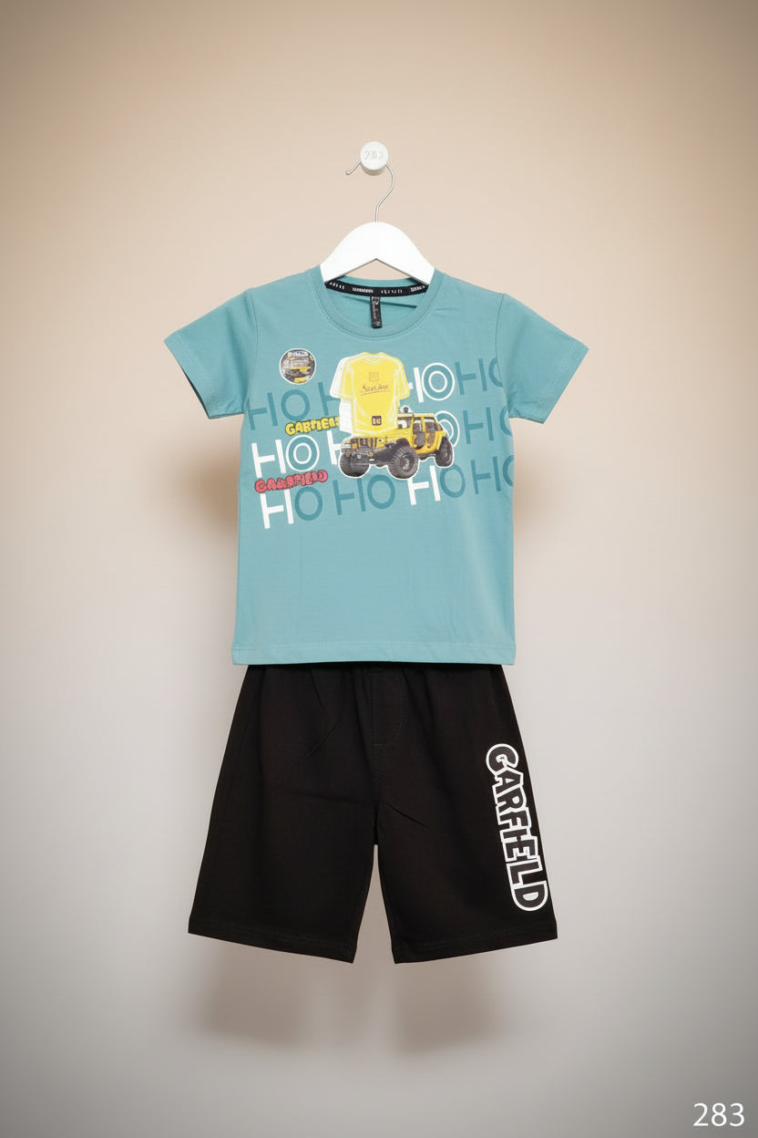 Kids Garfield Jeep Printed T-Shirt & Black Shorts Set 283
