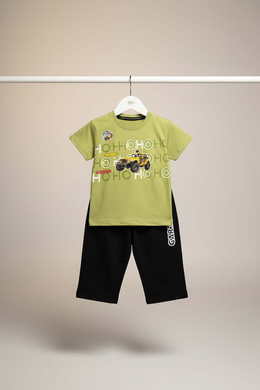 Kids Garfield Jeep Printed T-Shirt & Black Shorts Set 283